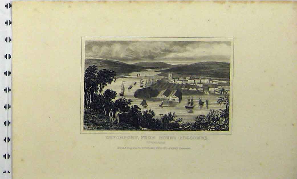 Original Old Antique Print C1848 Devonport Mount Edgecombe Devonshire Dugdales