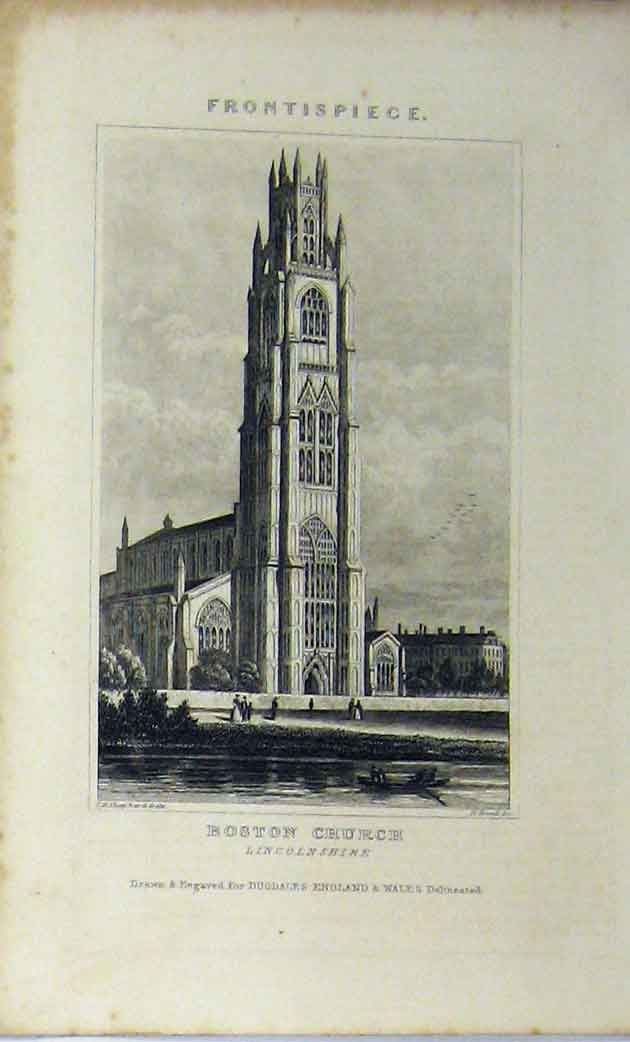 Original Old Antique Print C1848 View Boston Church Lincolnshire Dugdales 19th