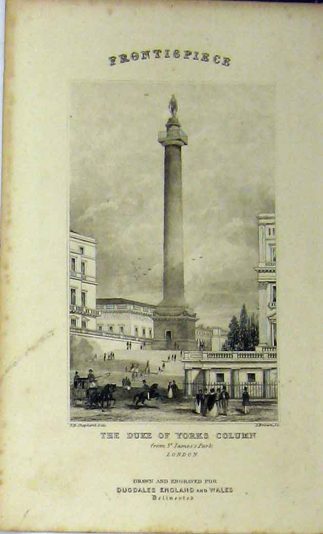 Original Old Antique Print Duke York Column St James Park London C1848 Dugdales