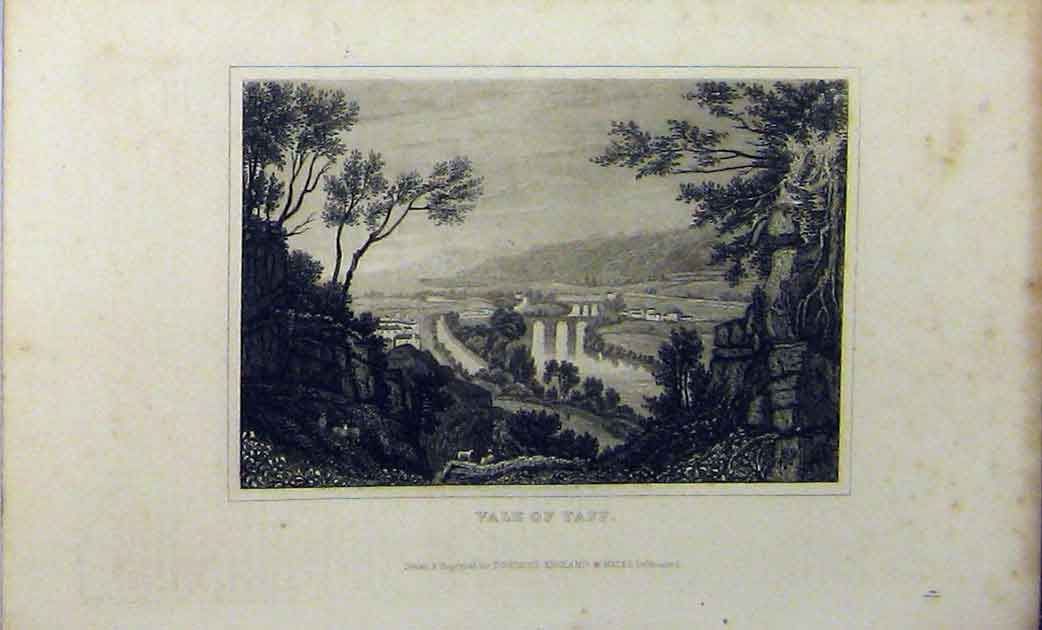 Original Old Antique Print C1848 View Country Vales Taff Dugdales Victorian