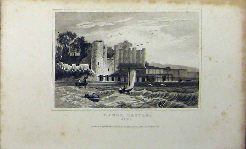 Original Old Antique Print C1848 Upnor Castle Kent Boats River Dugdales 19th