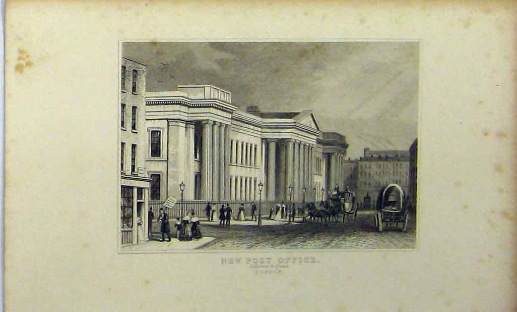 Old Antique Print View New Post Office C1848 St Martins-Le-Grand London 19th
