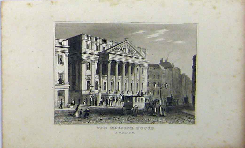 Original Old Antique Print C1848 Mansion House London Dugdales Horse Carriage