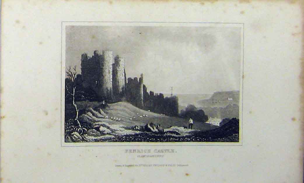 Original Old Antique Print C1848 View Penrice Castle Glamorganshire Dugdales