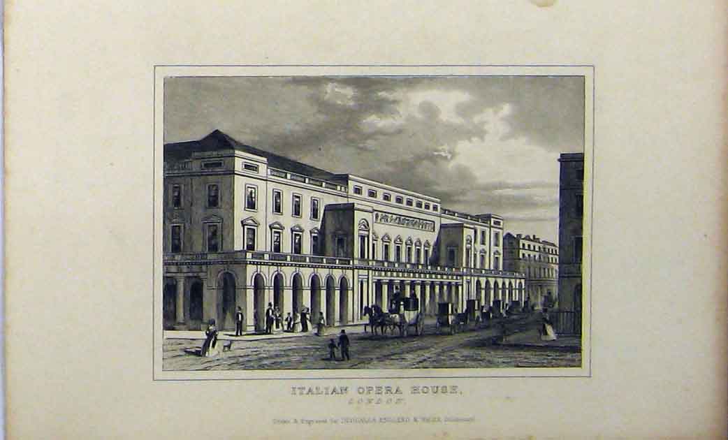 Original Old Antique Print C1848 View Italian Opera House London Dugdales 19th