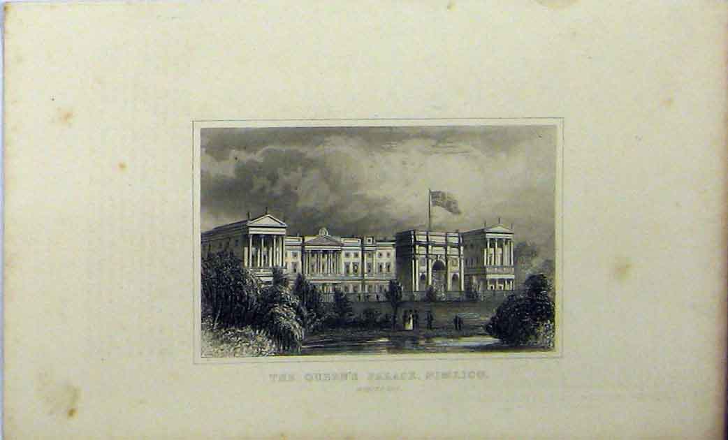 Original Old Antique Print View Queens Palace Pimlico Middlesex C1848 Dugdales