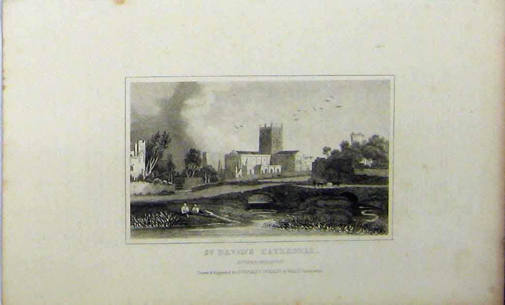 Old Antique Print View St Davids Cathedral C1848 Pembrokeshire Dugdales 19th
