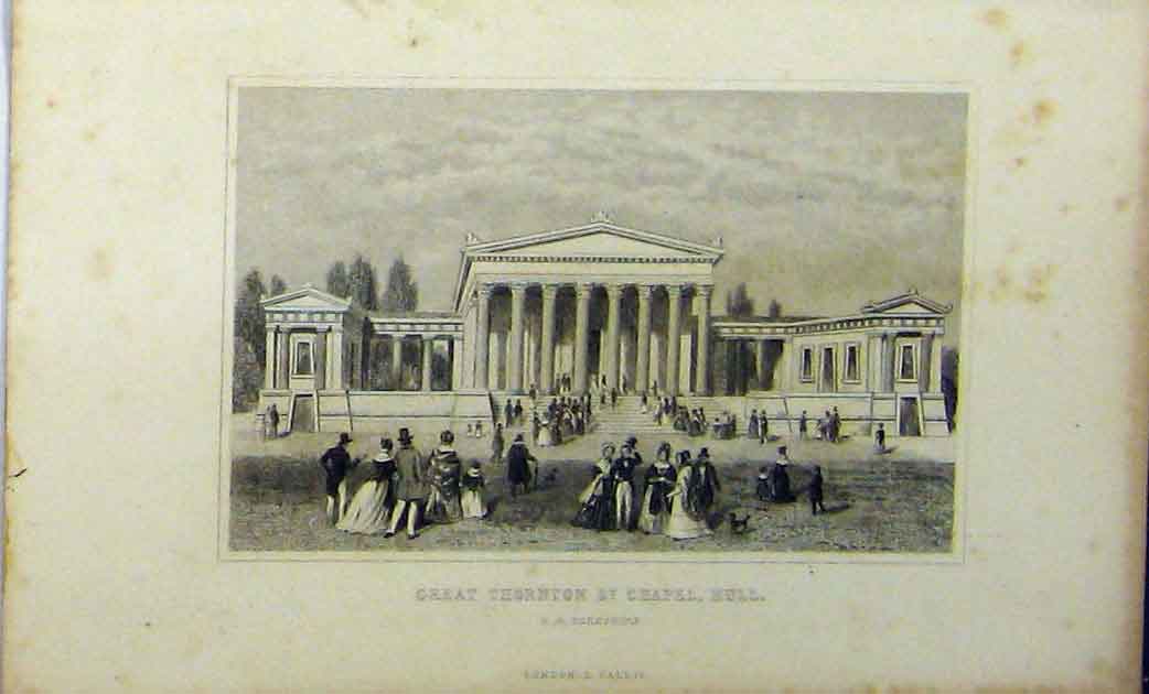 Original Old Antique Print View Great Thornton St Chapel Hull C1848 Yorkshire