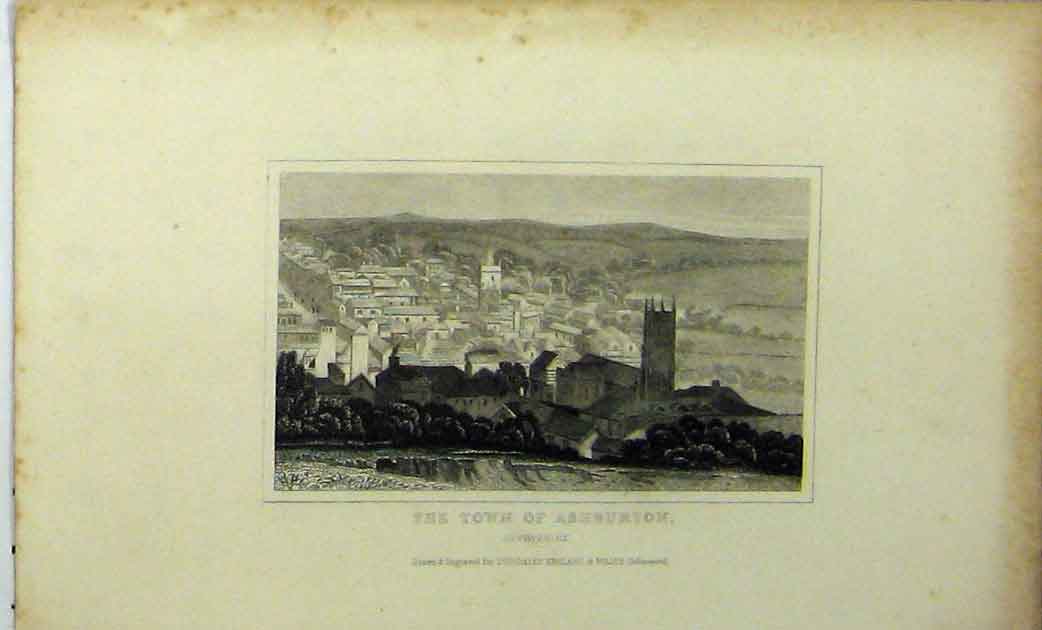 Original Old Antique Print C1848 View Town Ashburton Devonshire Dugdales 19th