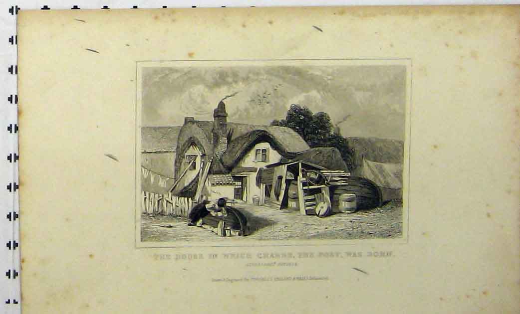 Original Old Antique Print C1848 House Crabbe Poet Born Aldeburgh Suffolk 19th