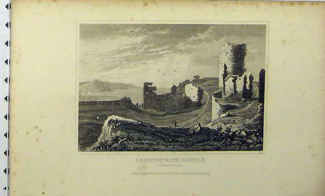 Original Old Antique Print C1848 View Aberystwith Castle Cardiganshire Dugdales