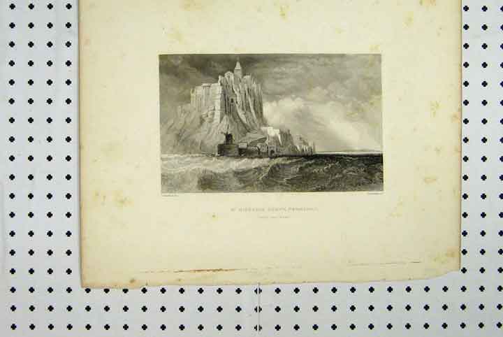 Original Old Antique Print View St Michaels Mount Normandy France C1865 19th