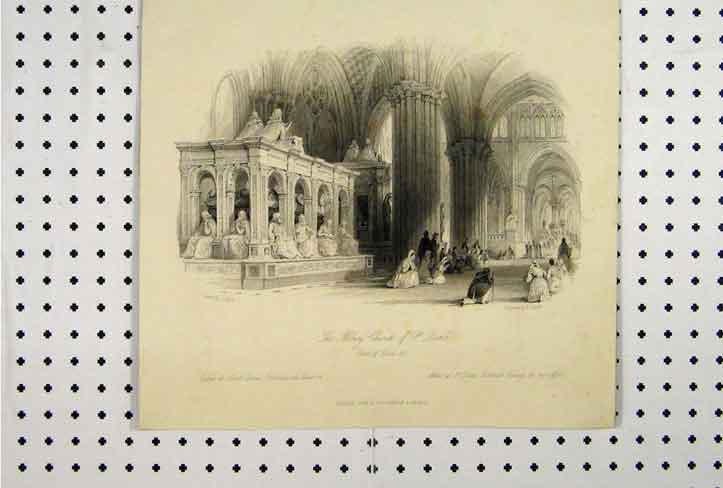 Original Old Antique Print C1865 View Abbey Church St Denis Tomb Louis Xii 19th