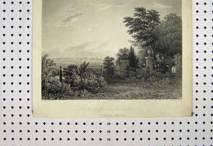 Old Antique Print View Paris Cemetery Pere La Chaise C1865 Country Scene 19th