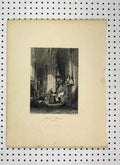 Original Old Antique Print C1865 Scene Church Polignac People Praying Victorian