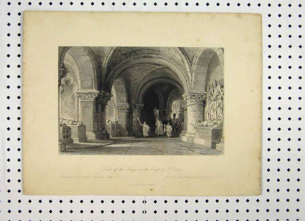 Original Old Antique Print C1865 Tombs Kings Crypts Denis Allen 19th