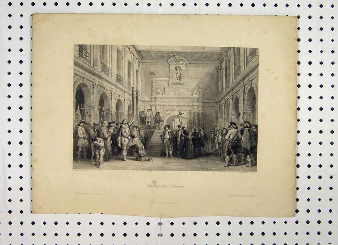 Old Antique Print C1865 Scene Capitol Toulouse Men Sword Interior Church 19th