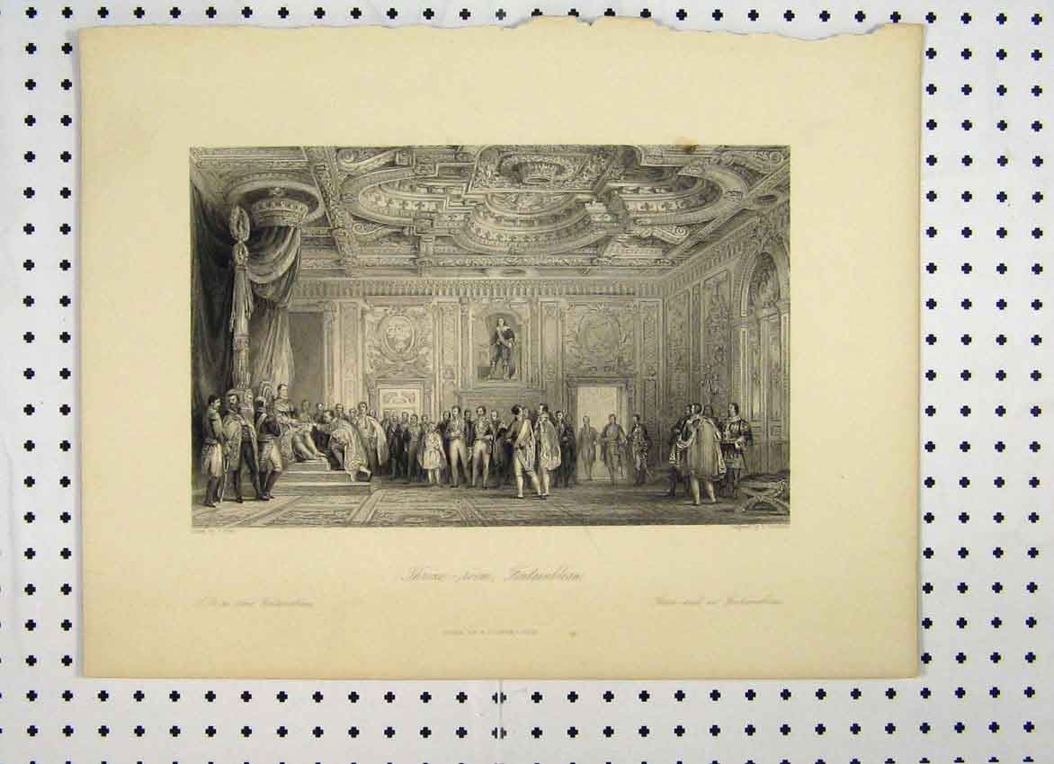Original Old Antique Print View Throne Room Fontainbleau People King C1865 19th