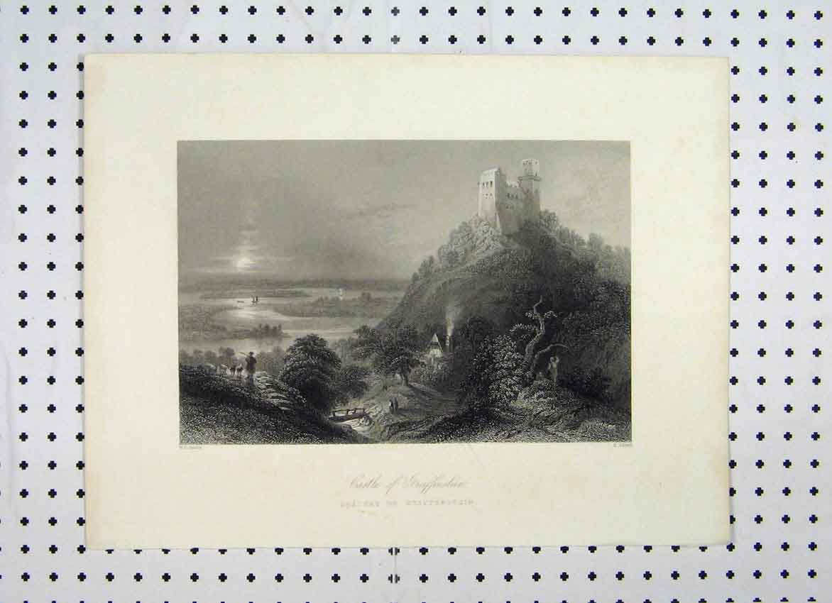 Original Old Antique Print Castle Greiffenstein C1865 Country Mountain Scene