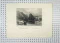 Original Old Antique Print River Danube Whirlpool C1865 Boat Mountain Scene