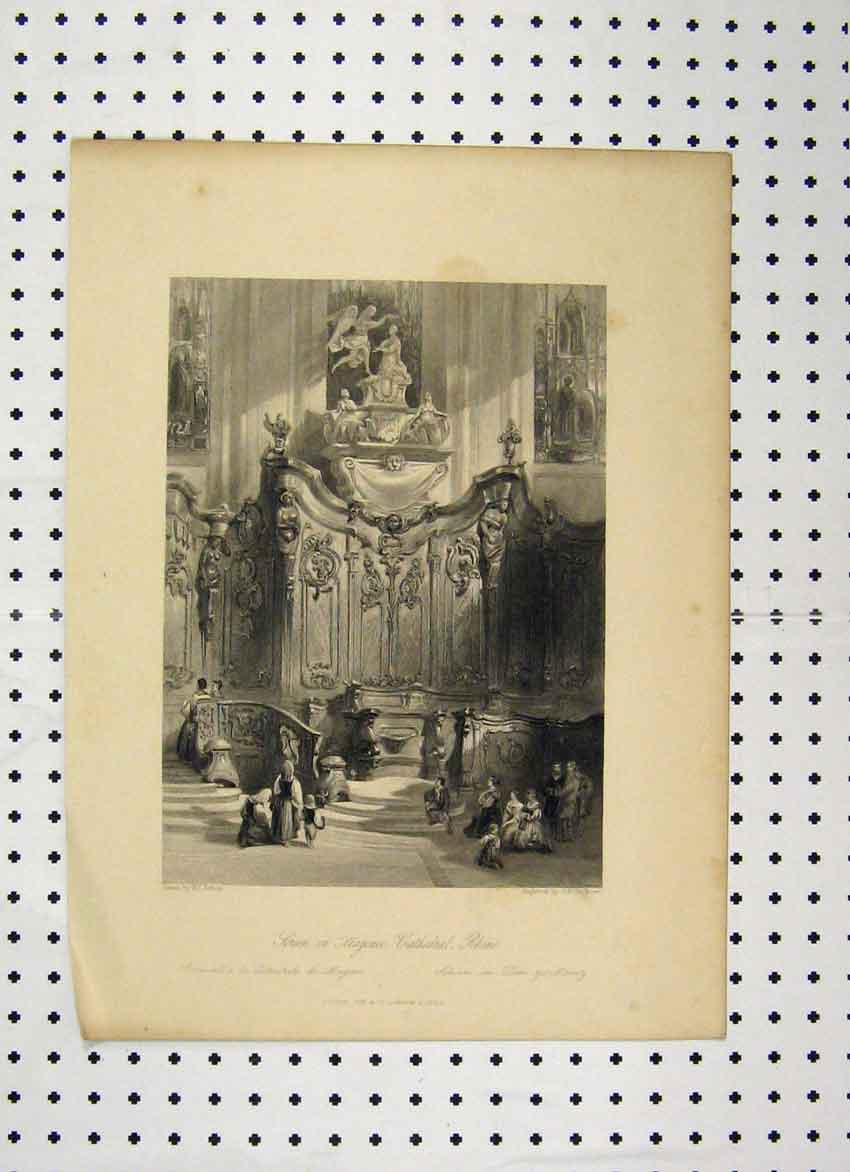 Original Old Antique Print Screen Mayence Cathedral Rhine C1865 Leitch Keux