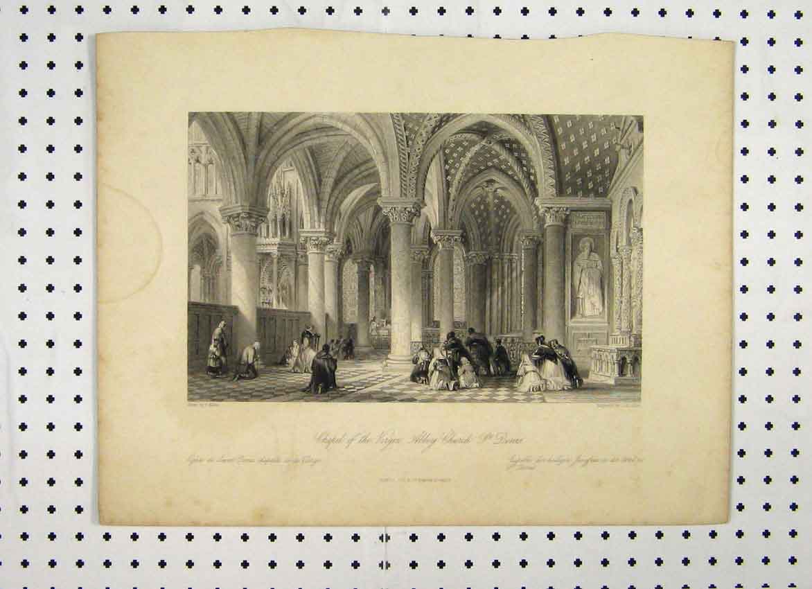 Old Antique Print Chapel Virgin Abbey Church Denis C1865 People Praying 19th