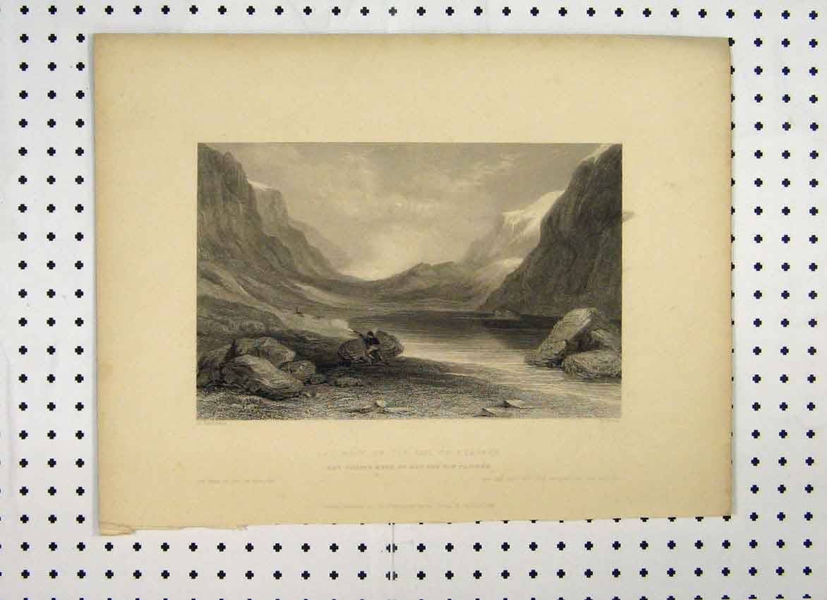 Original Old Antique Print Lac Noir Col Clairee C1865 Lake Mountain Scene 19th