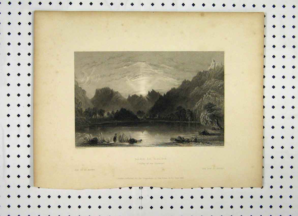 Original Old Antique Print C1865 Lake La Roche Valley Durance Mountain Scene
