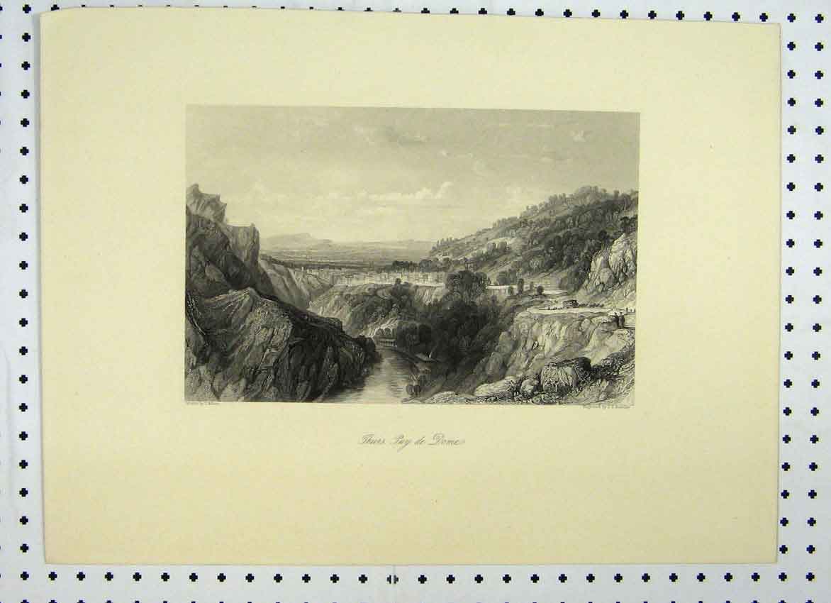 Original Old Antique Print C1865 Puy De Dome France Mountain View Bentley 19th