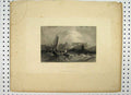 Original Old Antique Print Triport C1865 Stormy Sea Castle Cliff Boat Victorian