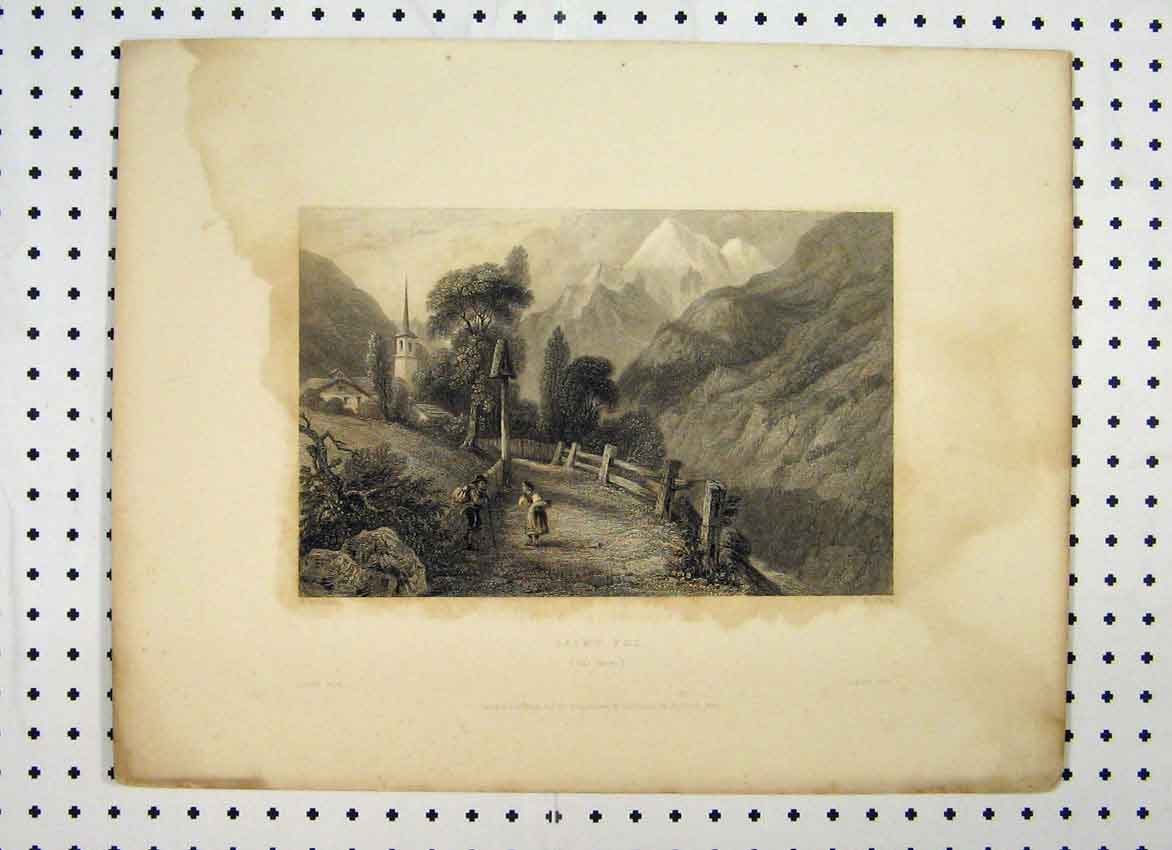 Original Old Antique Print View Saint Foi C1865 Country Church Tower Brockendon