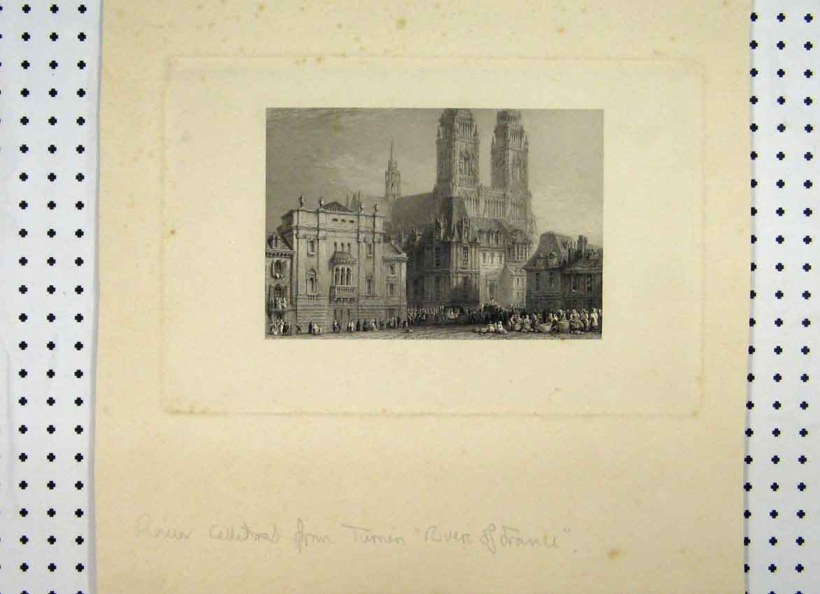 Original Old Antique Print View Rouen Cathedral France C1865 Market Victorian