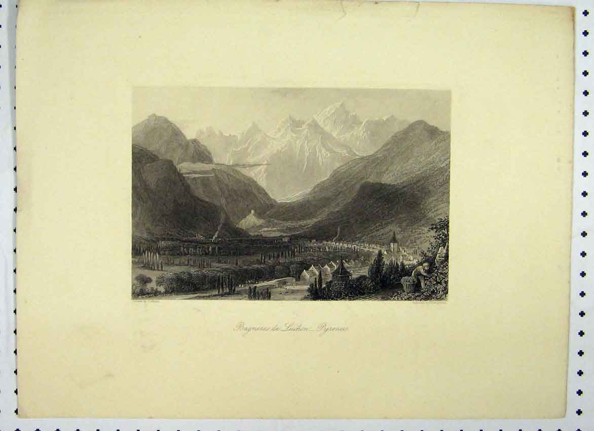 Old Antique Print Pyreness Mountains C1865 France Country Scene Templeton 19th