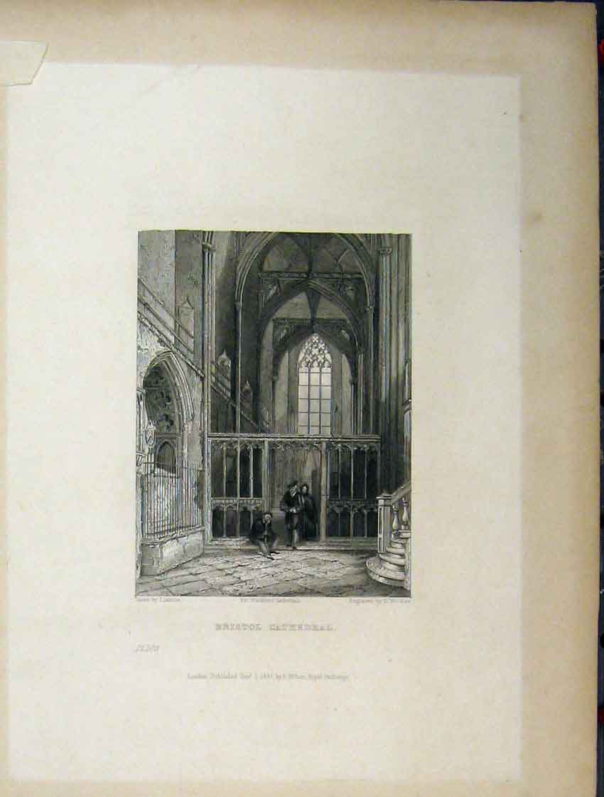 Old Antique Print Four Pages Bristol Cathedral Choir Chapter House Plan