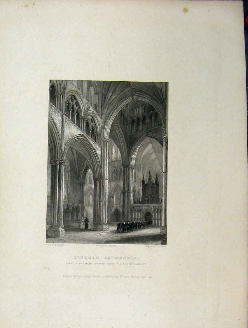 Original Old Antique Print Five Pages Lincoln Cathedral C1837 Nave Choir Plan