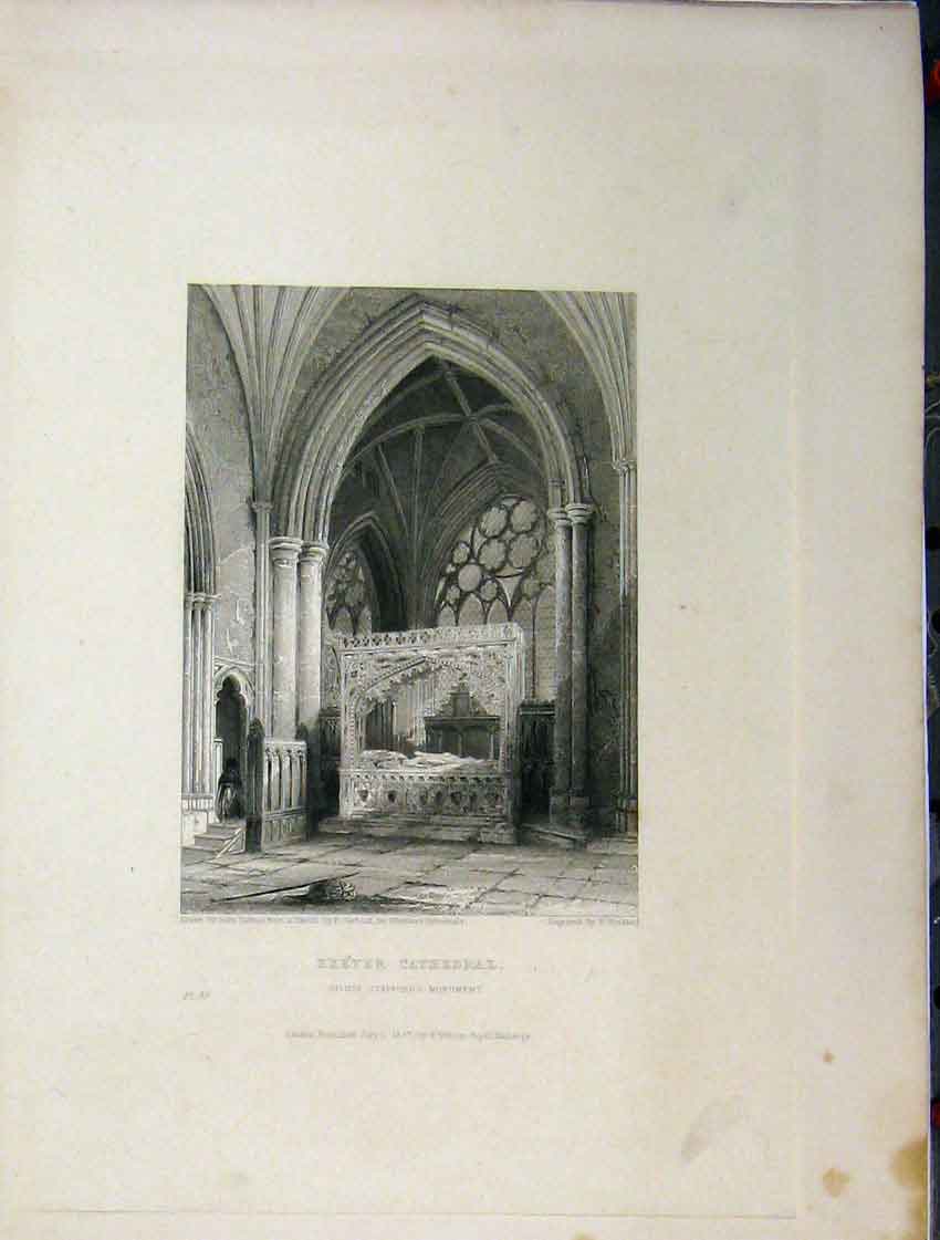 Old Antique Print Five Pages Exeter Cathedral C1837 Nave Bishop Throne 19th