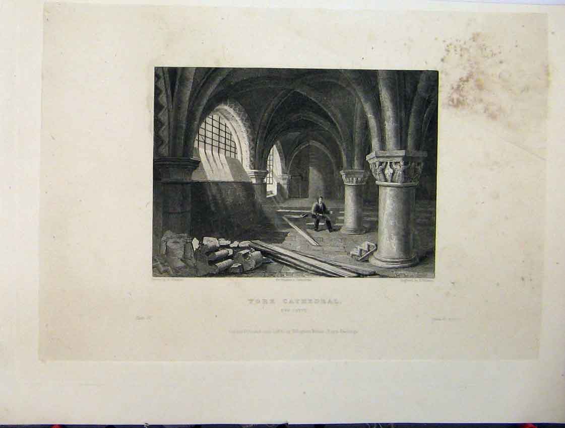 Original Old Antique Print C1837 Oxford Cathedral Aisle Choir Three Pages Plan