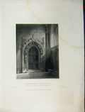 Original Old Antique Print C1837 Rochester Cathedral View Door Chapter House
