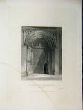 Original Old Antique Print West Door Way Rochester Cathedral C1837 Winkles 19th