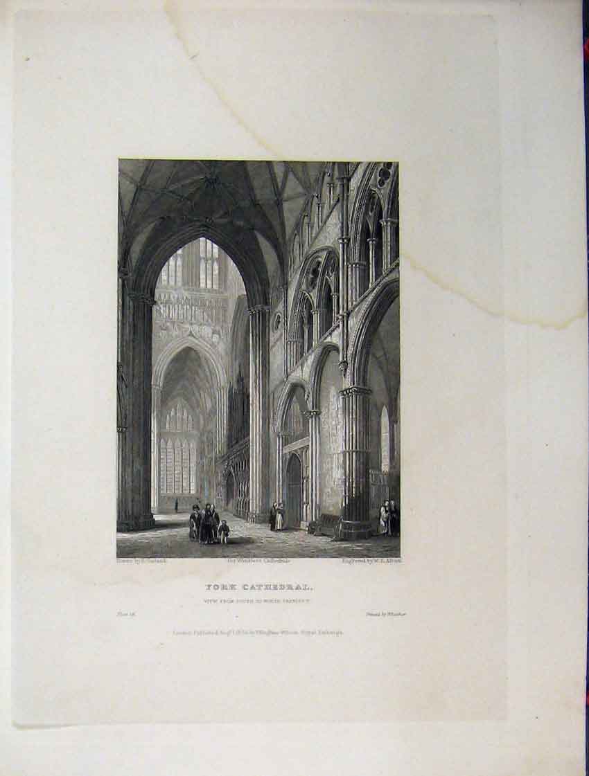 Old Antique Print C1837 York Cathedral North Transept Winkles Engraving 19th