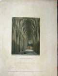 Original Old Antique Print C1837 Winchester Cathedral Nave Winkles Engraving