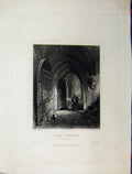 Original Old Antique Print C1837 View Wells Cathedral Entrance Crypt Winkles