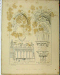 Original Old Antique Print C1844 Carlington Church Window Chancel Stall Seats