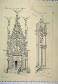Original Old Antique Print C1870 Italy Naples Doorway Jamb Moulding Victorian