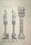 Original Old Antique Print Italy C1870 Florence Marble Bapistry Lion Column