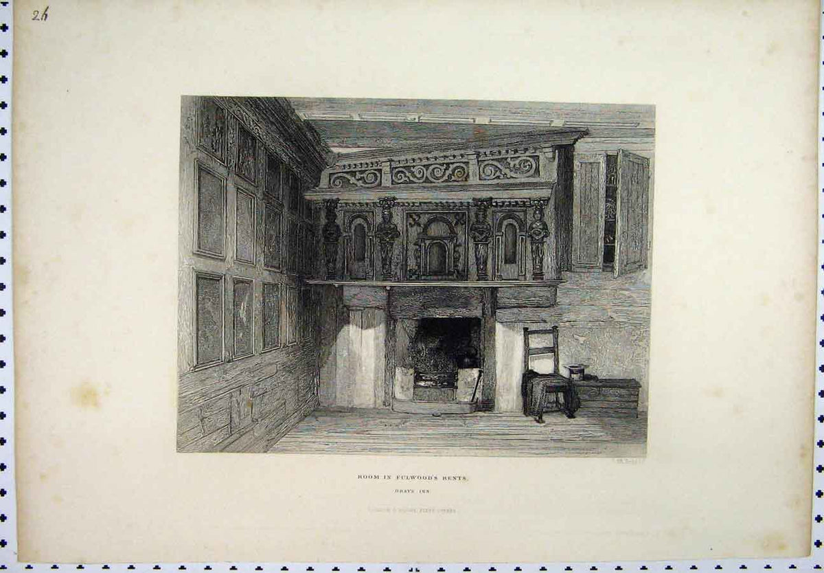 Original Old Antique Print C1880 Scene Room Fulwood'S Rents Grays Inn Victorian