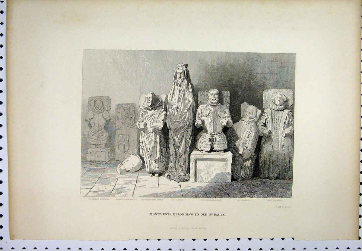 Original Old Antique Print Monuments Belonging St Pauls C1880 Bacon Nowell 19th