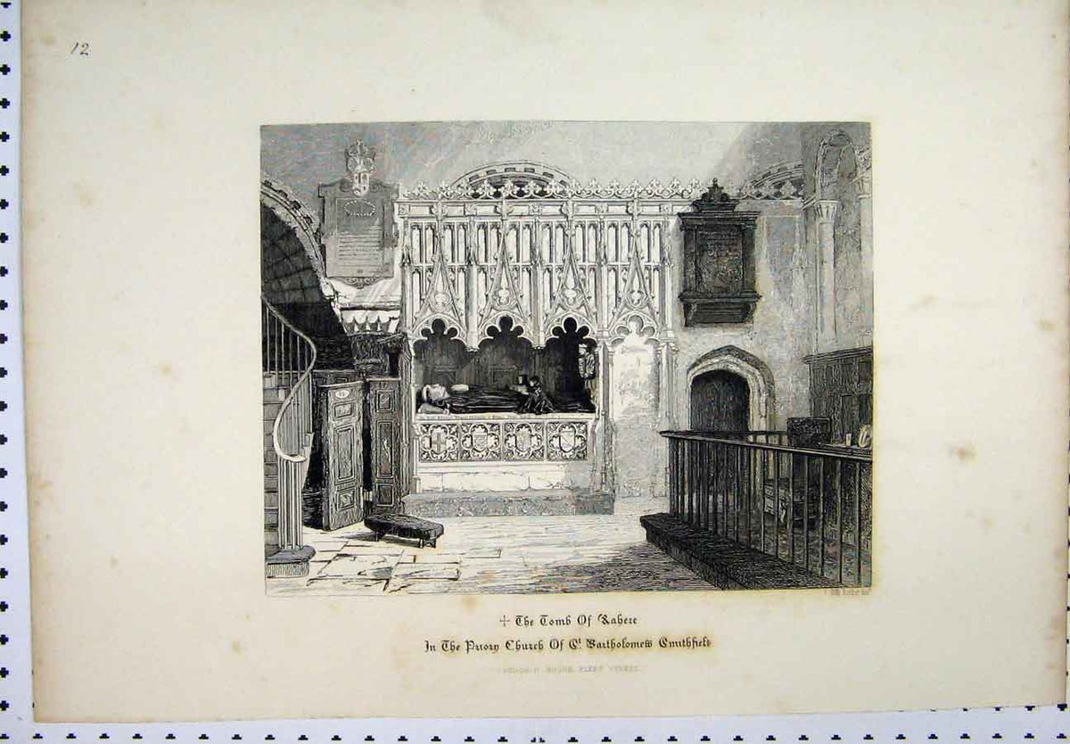 Original Old Antique Print Altar Diana Foster Lane C1880 Architectural Drawing
