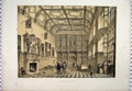 Original Old Antique Print C1800 Sepia Hall Scene Hatfield Herts People Dogs