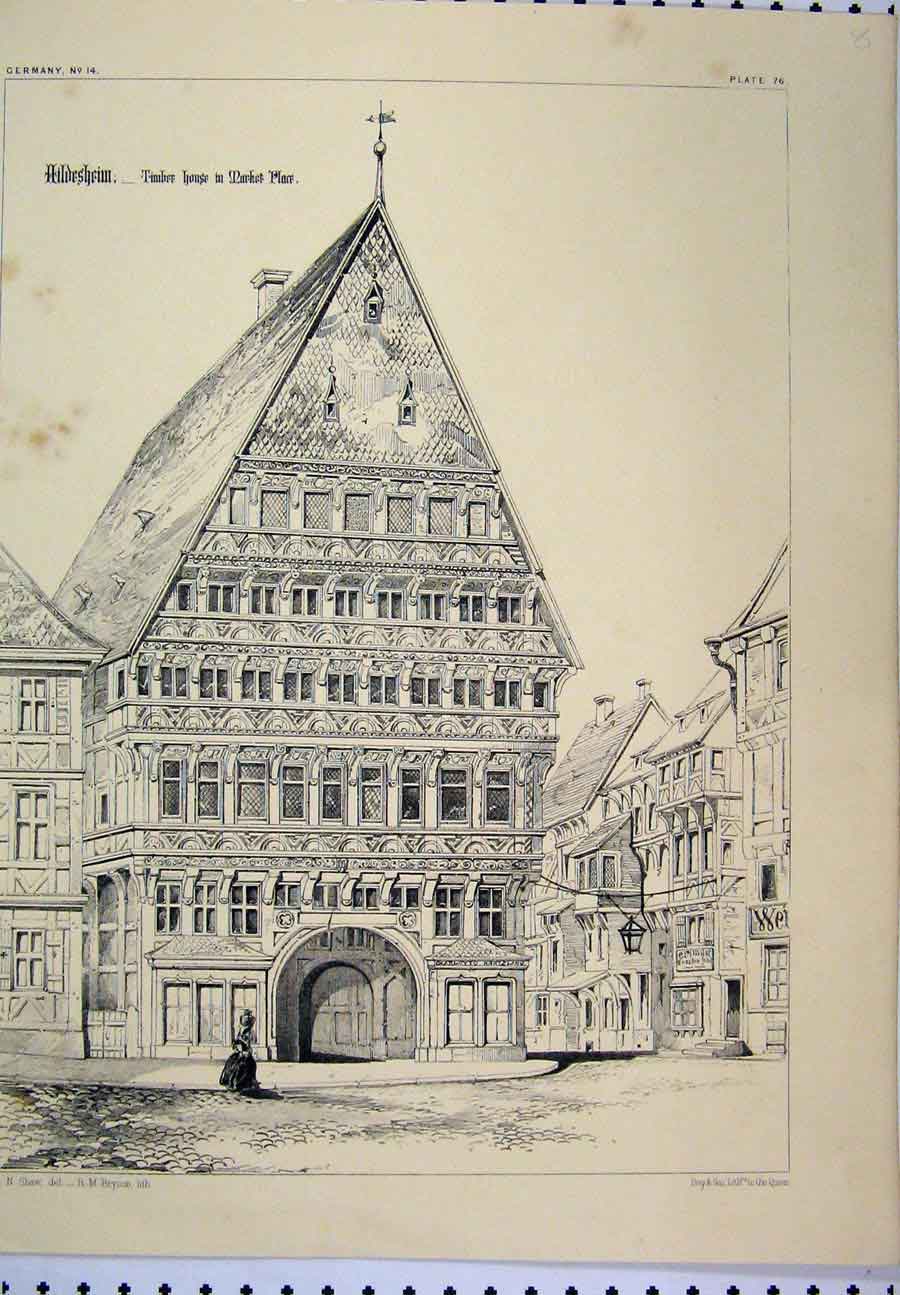 Original Old Antique Print C1870 Germany Architectural Nave Sebalds Cathedral
